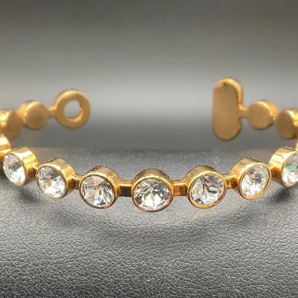 Rebecca Bangle With Round White Swarovski Crystals in Rose Gold Plating